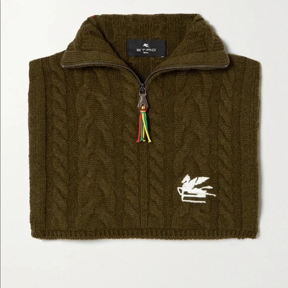 Etro army green cable knit vest w/ logo! - Picture 1 of 6